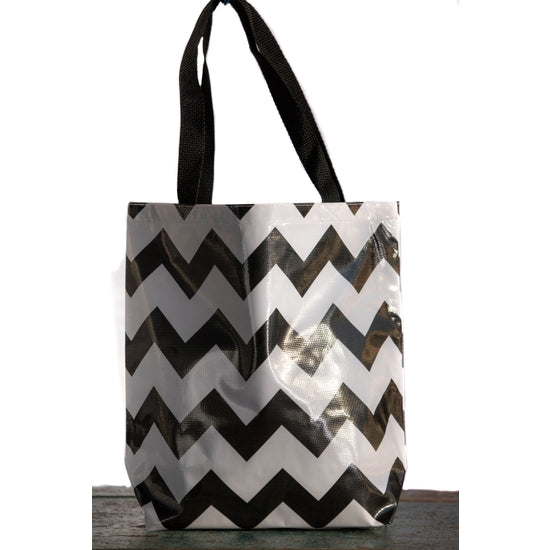 Oilcloth Tote Medium Black and White Zig-Zag