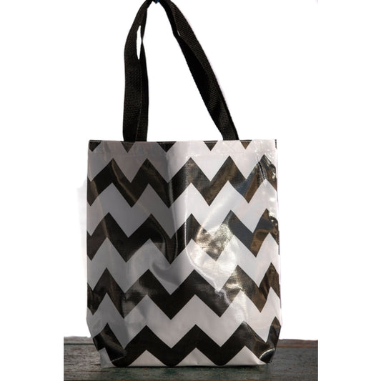 Oilcloth Tote Medium Black and White Zig-Zag