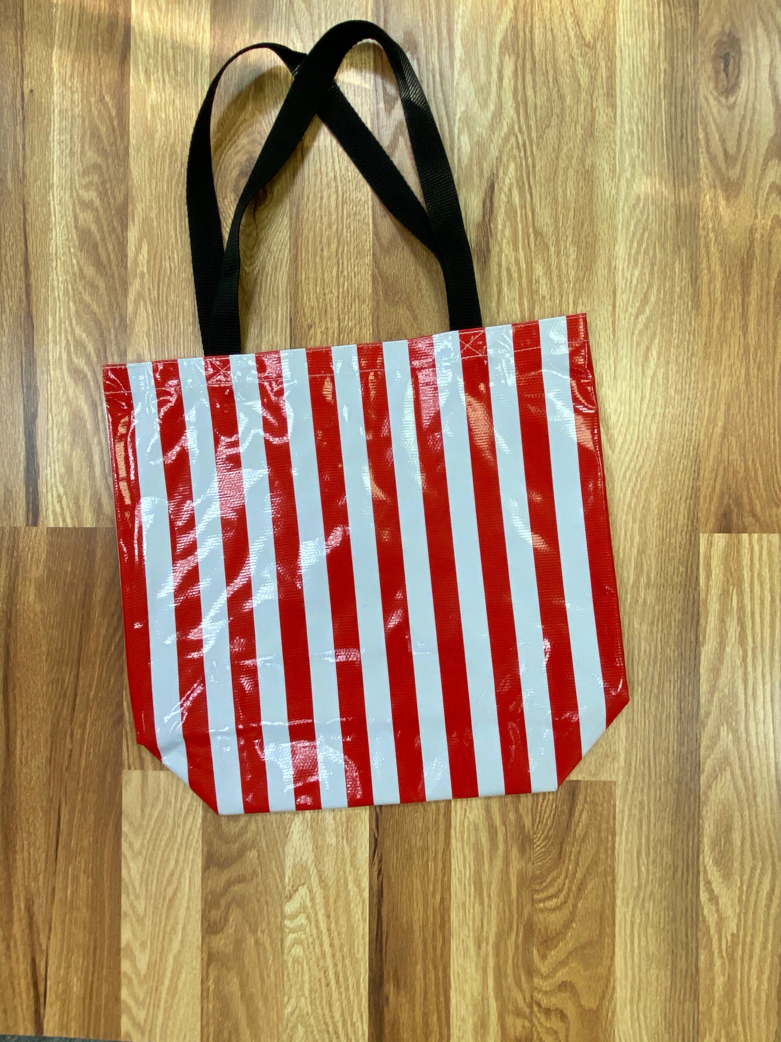 Oilcloth Tote Medium Red and White Stripes